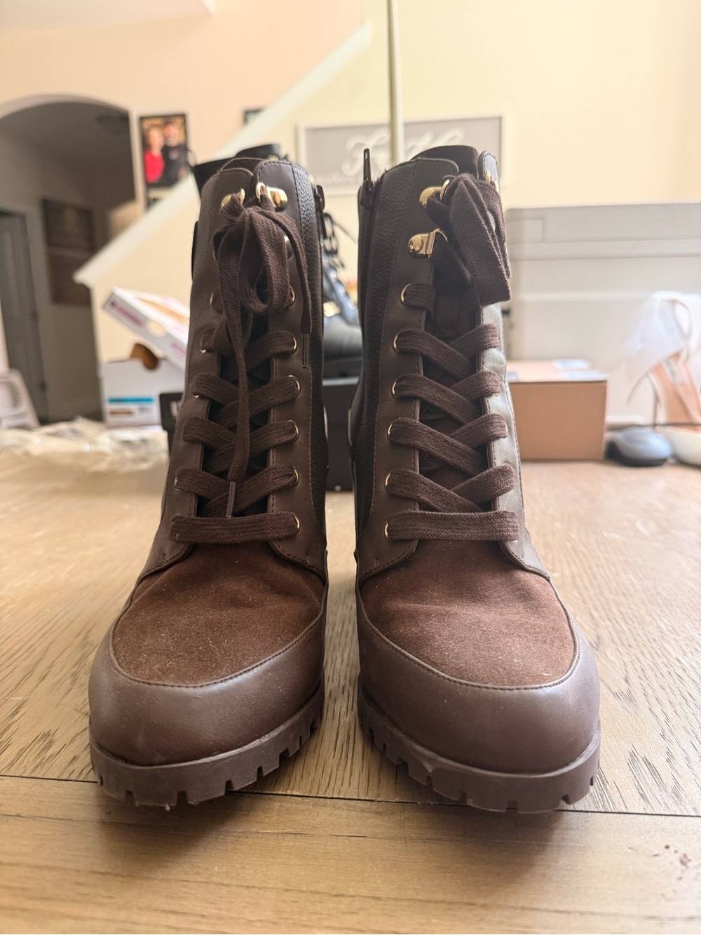 Giani Bernini Brown Lace-Up Platform Ankle Boots